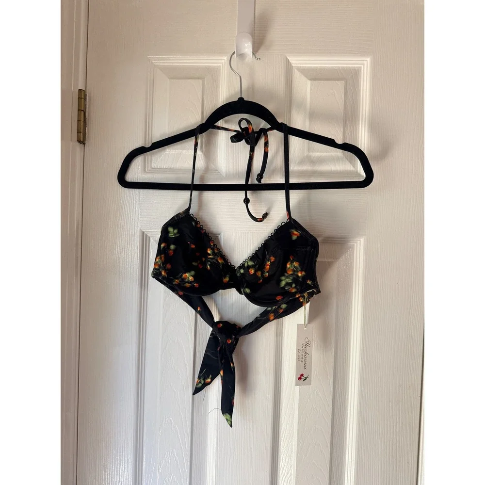 Shoshanna Blurred Floral Underwire Bikini Top Jet Red Size A Halter Sweetheart
